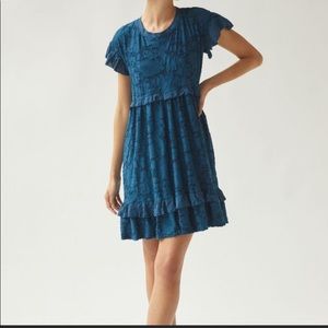 Anthropologie Ruffle Stretchy Knit Mini Dress